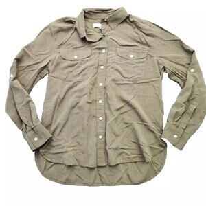 Ann Taylor LOFT Button Up Shirt Womens Medium Olive Green 100% Rayon